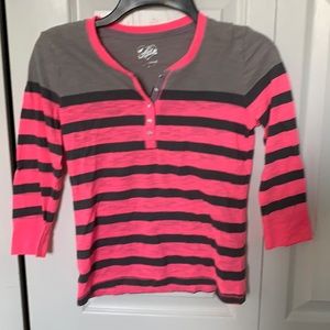 Pink and grey striped long sleeve shirt
